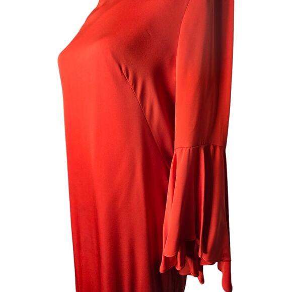 Milly Bell Sleeve Silk Blend‎ Stretch Crepe Midi Shift Dress Flame Orange Size 8 - Picture 7 of 11